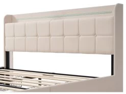 Lit Rembourré Avec 2 Tiroirs, LED Et 2 Ports USB + Sommier à Lattes - Tissu En Lin - 180x200cm - Beige -Magasin de lits lit 21147383