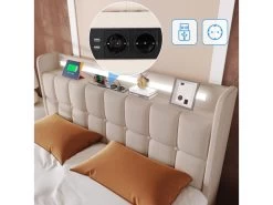 Lit Rembourré Avec 2 Tiroirs, LED Et 2 Ports USB + Sommier à Lattes - Tissu En Lin - 160x200cm - Beige -Magasin de lits lit 21147393
