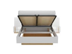Lit Coffre Avec Chevets 160 X 200 Cm - Avec LEDs - Blanc Et Naturel + Matelas - MURARI -Magasin de lits lit 21213599