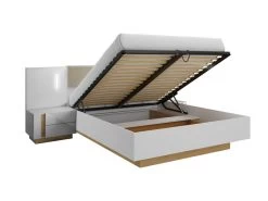 Lit Coffre Avec Chevets 160 X 200 Cm - Avec LEDs - Blanc Et Naturel + Matelas - MURARI -Magasin de lits lit 21213601