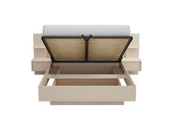Lit Coffre Avec Chevets 160 X 200 Cm - Avec LEDs - Coloris : Beige + Matelas - ELYNIA -Magasin de lits lit 21213791