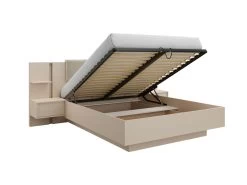 Lit Coffre Avec Chevets 160 X 200 Cm - Avec LEDs - Coloris : Beige - ELYNIA -Magasin de lits lit 21213797