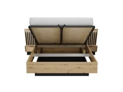 Lit Coffre Avec Chevets 160 X 200 Cm - Avec LEDs - Coloris : Naturel Et Noir - ARIADA -Magasin de lits lit 21226377