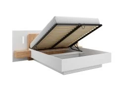 Lit Coffre Avec Chevets 160 X 200 Cm - 2 Tiroirs - Avec LEDs - Coloris : Blanc Et Naturel - FRANCOLI 9 Lit Coffre Avec Chevets 160 X 200 Cm - 2 Tiroirs - Avec LEDs - Coloris : Blanc Et Naturel - FRANCOLI -Magasin de lits lit 21232703