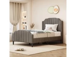 Lit Capitonné En Velours 90x200cm Avec Sommier à Lattes - Gris