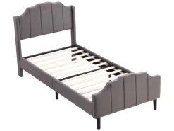 Lit Capitonné En Velours 90x200cm Avec Sommier à Lattes - Gris -Magasin de lits lit 21860287