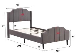 Lit Capitonné En Velours 90x200cm Avec Sommier à Lattes - Gris -Magasin de lits lit 21860289
