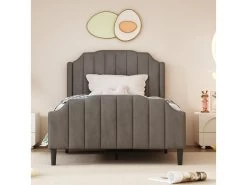 Lit Capitonné En Velours 90x200cm Avec Sommier à Lattes - Gris -Magasin de lits lit 21860293