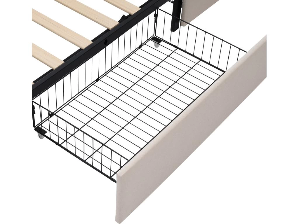 Lit 160x200cm Avec 2 Tiroirs + LED + Sommier à Lattes - Lin - Beige 7 Lit 160x200cm Avec 2 Tiroirs + LED + Sommier à Lattes - Lin - Beige – Image 7