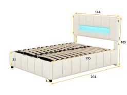 Lit Coffre Avec LED Et Sommier à Lattes - 140x200cm - Velours - Beige -Magasin de lits lit 21860585