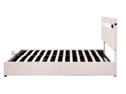 Lit Coffre Capitonné En Velours - Avec Led + Lecteur Bluetooth + Recharge Usb - 140x200cm - Beige -Magasin de lits lit 21884415