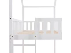 Lit Superposé Cabane - Trois Lits - Sommier à Lattes - Pin - 90x200cm - Blanc -Magasin de lits lit 22041243