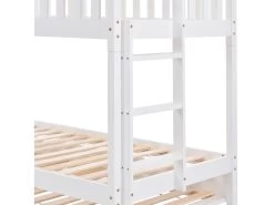 Lit Superposé Cabane - Trois Lits - Sommier à Lattes - Pin - 90x200cm - Blanc -Magasin de lits lit 22041247