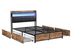 Lit Adulte - 4 Tiroirs - LED - Cadre En Métal - Similicuir - 140x200cm - Naturel Foncé 13 Lit Adulte - 4 Tiroirs - LED - Cadre En Métal - Similicuir - 140x200cm - Naturel Foncé -Magasin de lits lit 22125073