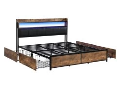 Lit Adulte - 4 Tiroirs - LED - Cadre En Métal - Similicuir - 160x200cm - Naturel Foncé 12 Lit Adulte - 4 Tiroirs - LED - Cadre En Métal - Similicuir - 160x200cm - Naturel Foncé -Magasin de lits lit 22125151