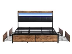 Lit Adulte - 4 Tiroirs - LED - Cadre En Métal - Similicuir - 160x200cm - Naturel Foncé 13 Lit Adulte - 4 Tiroirs - LED - Cadre En Métal - Similicuir - 160x200cm - Naturel Foncé -Magasin de lits lit 22125153