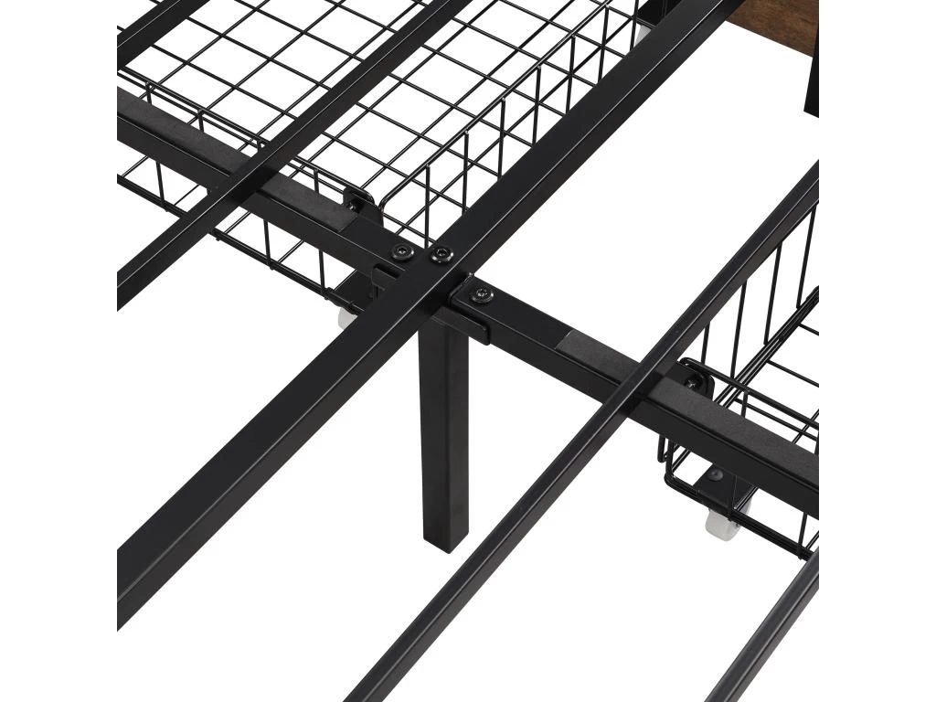 Lit Adulte - 4 Tiroirs - LED - Cadre En Métal - Similicuir - 160x200cm - Naturel Foncé 7 Lit Adulte - 4 Tiroirs - LED - Cadre En Métal - Similicuir - 160x200cm - Naturel Foncé – Image 7