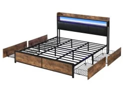 Lit Adulte - 4 Tiroirs - LED - Cadre En Métal - Similicuir - 160x200cm - Naturel Foncé 18 Lit Adulte - 4 Tiroirs - LED - Cadre En Métal - Similicuir - 160x200cm - Naturel Foncé -Magasin de lits lit 22125163
