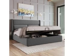 Lit Coffre Avec Tête Réglable - Lin - 160x200cm - Gris