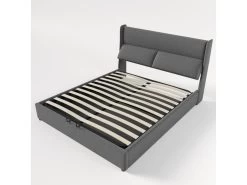 Lit Coffre Avec Tête Réglable - Lin - 160x200cm - Gris -Magasin de lits lit 22125923