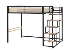 Lit Mezzanine - 140x190 Cm - Métal - Noir - Sommier Inclus - LEON