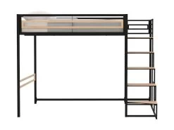 Lit Mezzanine - 140x190 Cm - Métal - Noir - Sommier Inclus - LEON -Magasin de lits lit 22127443
