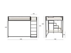 Lit Mezzanine - 140x190 Cm - Métal - Noir - Sommier Inclus - LEON -Magasin de lits lit 22127445