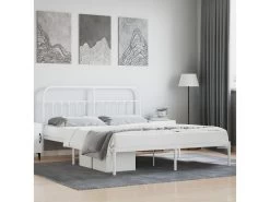 Cadre De Lit Métal Avec Tête De Lit Blanc 180x200 Cm