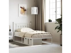 Cadre De Lit Métal Avec Tête De Lit Blanc 100x190 Cm