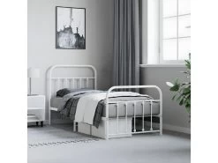 Cadre De Lit Métal Avec Tête De Lit/pied De Lit Blanc 90x190 Cm -Magasin de lits lit 22395693