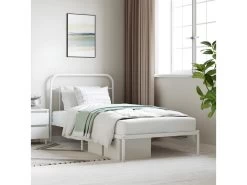 Cadre De Lit Métal Avec Tête De Lit Blanc 100x200 Cm