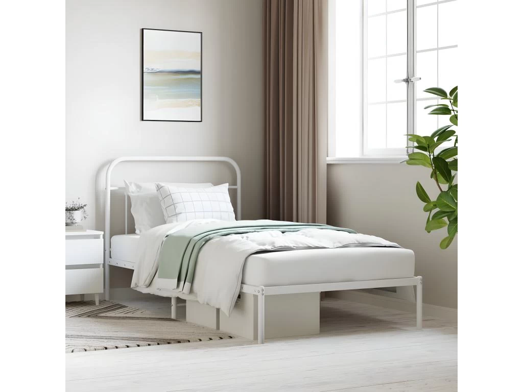 Cadre De Lit Métal Avec Tête De Lit Blanc 100x200 Cm 1 Cadre De Lit Métal Avec Tête De Lit Blanc 100x200 Cm