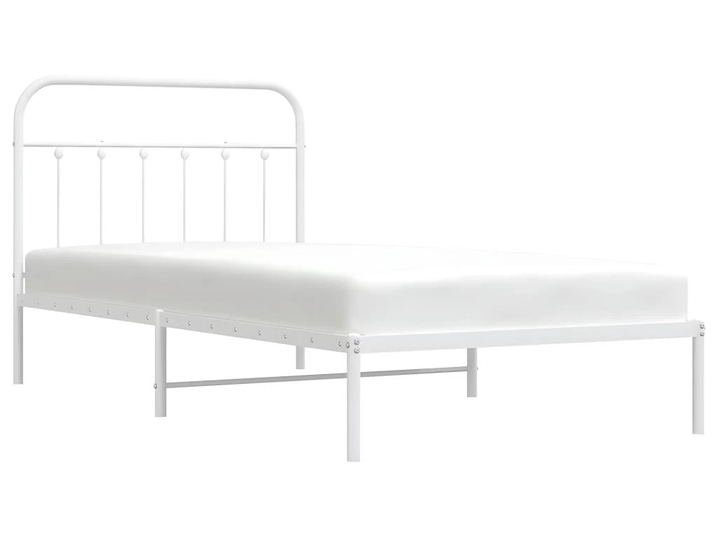 Cadre De Lit Métal Avec Tête De Lit Blanc 100x200 Cm 3 Cadre De Lit Métal Avec Tête De Lit Blanc 100x200 Cm – Image 3