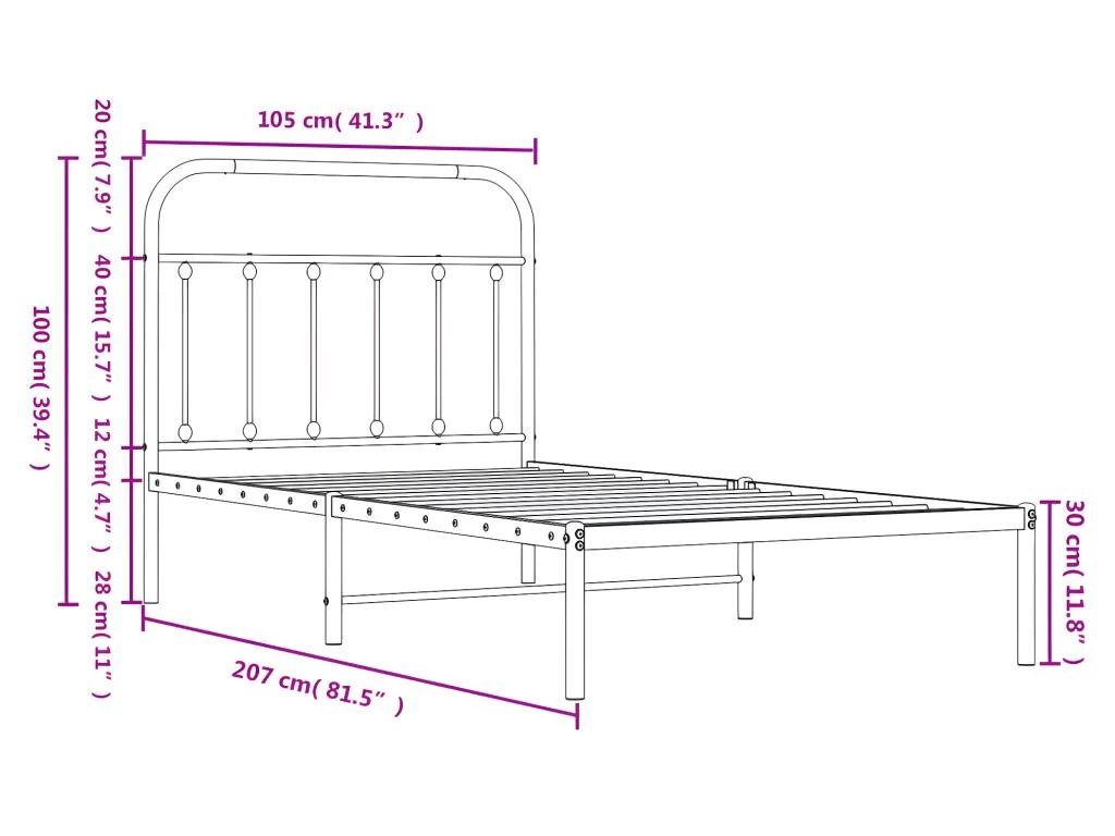 Cadre De Lit Métal Avec Tête De Lit Blanc 100x200 Cm 9 Cadre De Lit Métal Avec Tête De Lit Blanc 100x200 Cm – Image 9