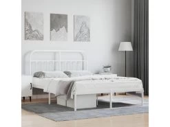 Cadre De Lit Métal Avec Tête De Lit Blanc 150x200 Cm