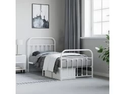 Cadre De Lit Métal Avec Tête De Lit/pied De Lit Blanc 90x200 Cm -Magasin de lits lit 22396697