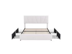 Lit Cappitonné Avec 4 Tiroirs + Tête De Lit Réglable - 140x200cm - Velours - Beige -Magasin de lits lit 22476051