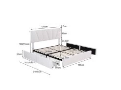 Lit Cappitonné Avec 4 Tiroirs + Tête De Lit Réglable - 140x200cm - Velours - Beige -Magasin de lits lit 22476053