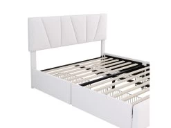 Lit Cappitonné Avec 4 Tiroirs + Tête De Lit Réglable - 140x200cm - Velours - Beige -Magasin de lits lit 22476055