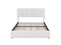 Lit Cappitonné Avec 4 Tiroirs + Tête De Lit Réglable - 140x200cm - Velours - Beige -Magasin de lits lit 22476057