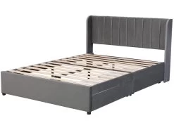 Lit Capitonné En Velours Avec 2 Tiroirs + Sommier à Lattes -140x200cm - Style Moderne - Gris -Magasin de lits lit 22476067