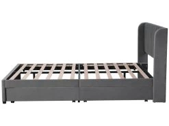 Lit Capitonné En Velours Avec 2 Tiroirs + Sommier à Lattes -140x200cm - Style Moderne - Gris -Magasin de lits lit 22476069