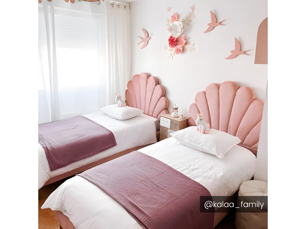 Lit Coquillage 90 X 190 Cm - Velours - Rose - MOANA 3 Lit Coquillage 90 X 190 Cm - Velours - Rose - MOANA – Image 3