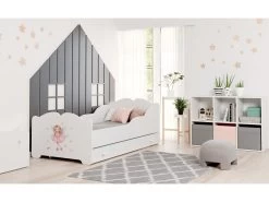 Lit Enfant ALMENA Avec Tiroir Matelas Et Cadre Inclus - Fée Rose - 160 Cm X 80 Cm