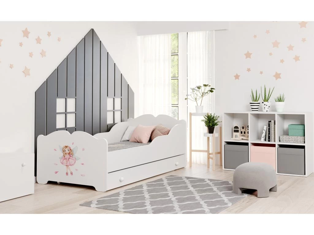 Lit Enfant ALMENA Avec Tiroir Matelas Et Cadre Inclus - Fée Rose - 160 Cm X 80 Cm 1 Lit Enfant ALMENA Avec Tiroir Matelas Et Cadre Inclus - Fée Rose - 160 Cm X 80 Cm