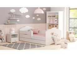 Lit Enfant FIONA Avec Tiroir Balustrade Et Matelas Inclus - Elephant Orange - 140 Cm X 70 Cm
