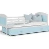 Lit Gigogne Mateo 90x190 Blanc - Bleu Livré Avec Sommiers, Tiroir Et Matelas En Mousse De 7cm