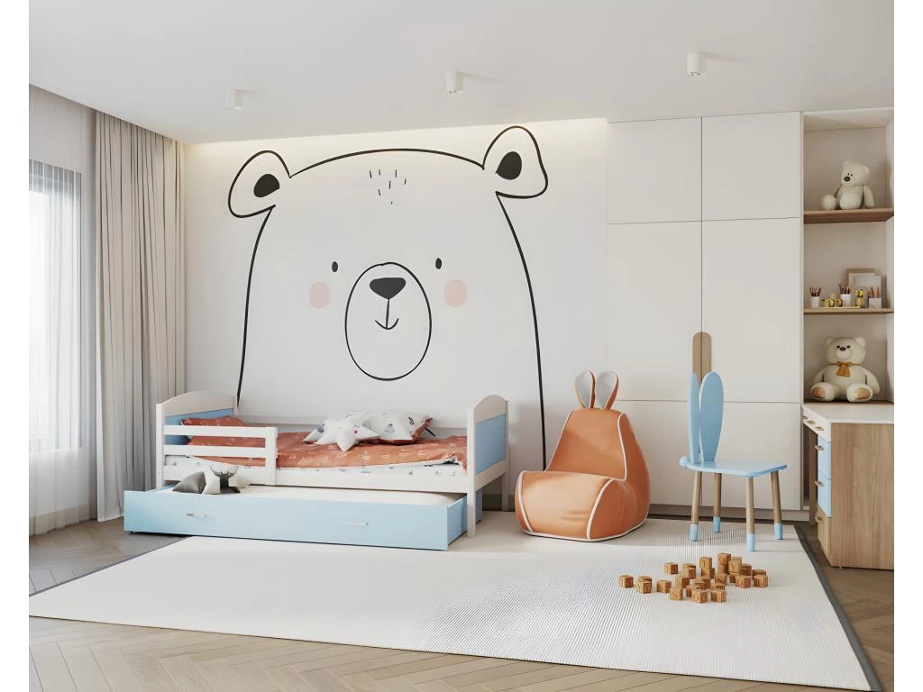 Lit Gigogne Mateo 90x190 Blanc - Bleu Livré Avec Sommiers, Tiroir Et Matelas En Mousse De 7cm 2 Lit Gigogne Mateo 90x190 Blanc - Bleu Livré Avec Sommiers, Tiroir Et Matelas En Mousse De 7cm – Image 2