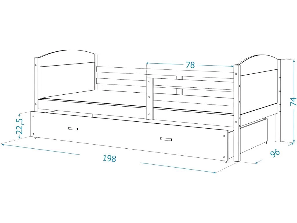 Lit Gigogne Mateo 90x190 Blanc - Bleu Livré Avec Sommiers, Tiroir Et Matelas En Mousse De 7cm 3 Lit Gigogne Mateo 90x190 Blanc - Bleu Livré Avec Sommiers, Tiroir Et Matelas En Mousse De 7cm – Image 3