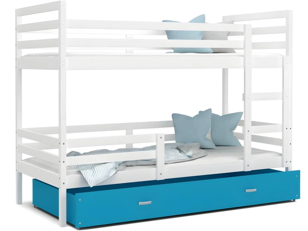 Lit Superposé Milo 90x190 Blanc - Bleu Livré Avec Sommiers, Tiroir Et Matelas En Mousse De 7cm 2 Lit Superposé Milo 90x190 Blanc - Bleu Livré Avec Sommiers, Tiroir Et Matelas En Mousse De 7cm – Image 2
